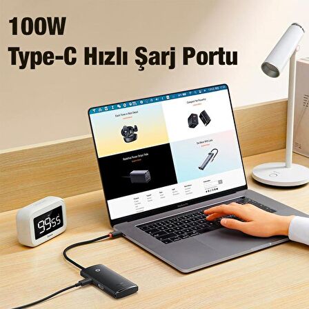 Baseus 100W 6in1 PD Type C Çoğaltıcı Çevirici HUB, 2x USB, 1x HDMİ, 1x PD Type C, 1x SD/TF Adaptör