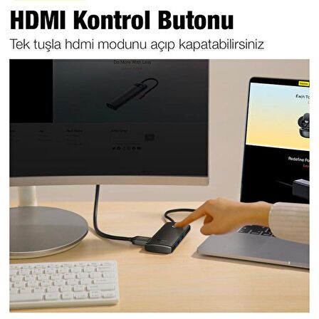 Baseus 100W 6in1 PD Type C Çoğaltıcı Çevirici HUB, 2x USB, 1x HDMİ, 1x PD Type C, 1x SD/TF Adaptör