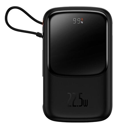 Baseus 22.5 W Type-C Kablolu 10000 mAh Hızlı Şarj Powerbank Siyah 