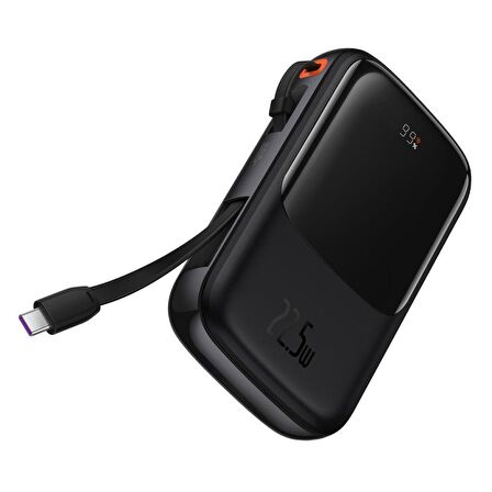 Baseus 22.5 W Type-C Kablolu 10000 mAh Hızlı Şarj Powerbank Siyah 