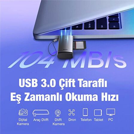 BASEUS USB To SD-Micro SD Hafıza Kart Okuyucu Adaptör, USB 3.0 Led Işıklı Card reader 