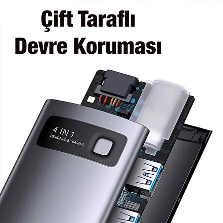 BASEUS 100W 4in1 Type-C HUB, 1x Pd Type C, 1x RJ45 Port, 3x USB 3.0 Girişli Çoğaltıcı Adaptör