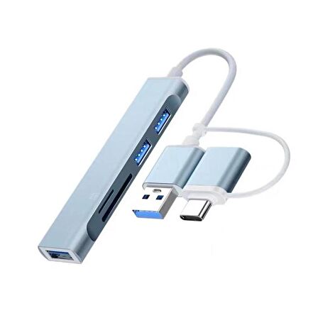 Polham 5in1 Type-C + USB Girişli SD,TF ve USB Çevirici Adaptör, 3x USB, 1x TF, 1x SD Çoğaltıcı Hub