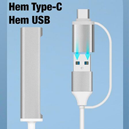 Polham 5in1 Type-C + USB Girişli SD,TF ve USB Çevirici Adaptör, 3x USB, 1x TF, 1x SD Çoğaltıcı Hub