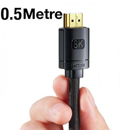 Baseus 8K 60HZ 0.5mt Dinamik Hdr Görüntü Aktarım Hdmi Kablo, 48GBPS Kopmaz Örgü Tasarımlı Hdmi Kablo