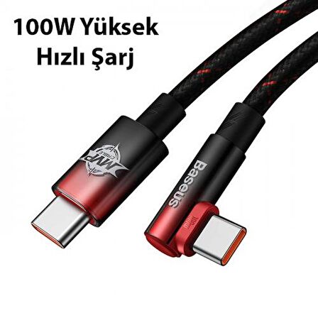 Baseus 100W 1 Metre Egik Başlı PD Type C to Type C Şarj ve Data Kablosu, Akıllı Çipli Kopmaz