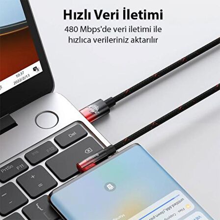 Baseus 100W 1 Metre Egik Başlı PD Type C to Type C Şarj ve Data Kablosu, Akıllı Çipli Kopmaz
