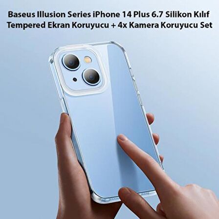 Baseus iPhone 14 Plus 6.7inch Silikon Kılıf,Ekran Koruyucu ve 4 Adet Kamera Koruyucu,Tam Koruma Seti