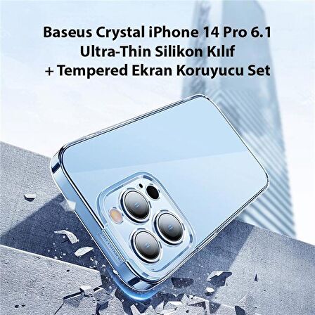 Baseus 14 Pro 6.1 0.3MM Silikon Kılıf ve Full Kaplama Kırılmaz Ekran Koruyucu, Aleofobik Nano Kılıf 