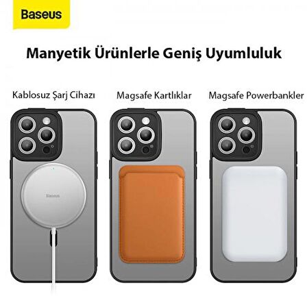 Baseus iPhone 14 Pro Kamera Korumalı Magsafe Kılıf ve Ful Kaplama Kırılmaz Ekran Koruyucu, Anti Şok