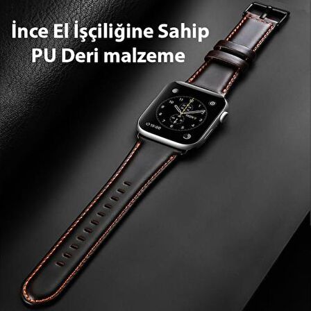 Polham Hermes Loop Deri Apple Watch Uyumlu 38-40-41MM Kordon Kayış, Ultra Hafif, Çelik Tokalı Kayış 