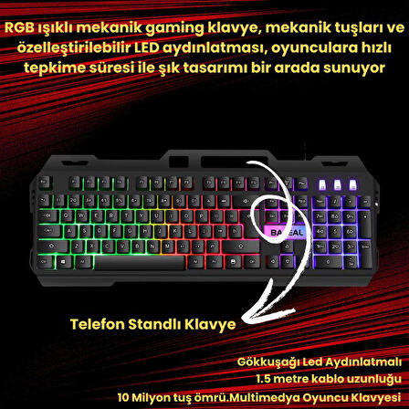 Polham USB Kablolu RGB LED Aydınlatmalı Gaming Mekanik Klavye, Metal Su Geçirmez Oyuncu Klavyesi
