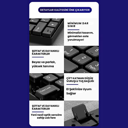 Polham USB Kablolu Sessiz Ofis Ev Tipi Klavye Mouse Seti, Bilek Destekli, Tak Çalıştır Klavye Mouse