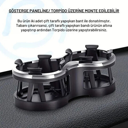 Polham Premium Oto Araç İçi Çift Bardak İçecek Tutucu, Torpido Üstü ve Bardaklık Montajlı Bardak Tutucu
