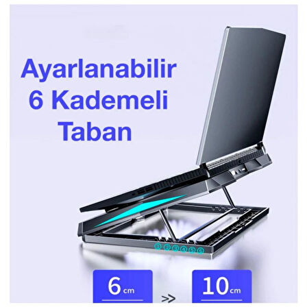 Polham Ultra Sessiz 6 Fanlı Gaming Laptop Soğutucu, Süper Soğutucu Led Işıklı Dayanıklı Laptop Standı