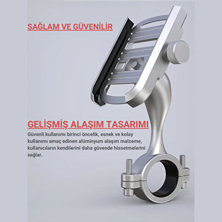 Polham Ful Metal Gidon Uyumlu 360 Derece Dönen Başlık Motorsiklet Telefon Tutucu, Bisiklet, Scooter Uyumlu Sıkıştırmalı Tutucu