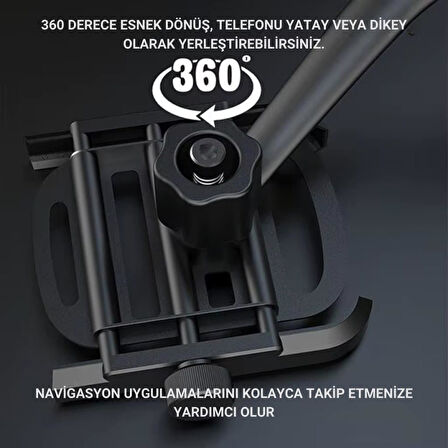 Polham Ful Metal Gidon Uyumlu 360 Derece Dönen Başlık Motorsiklet Telefon Tutucu, Bisiklet, Scooter Uyumlu Sıkıştırmalı Tutucu