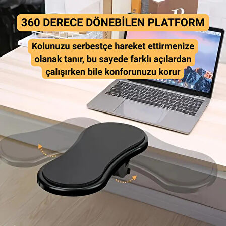 Polham 360 Derece Dönebilen Sıkıştırmalı Kol Dayama Pedi, Masa, Sandalye İçin Kol Desteği, Ayarlanabilir