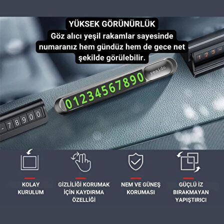 Polham Metal Araç İçi Geçici Park Numaratörü, Gizlenebilir Numaralı, Fosforlu, Manyetik Numaralı Numaratör