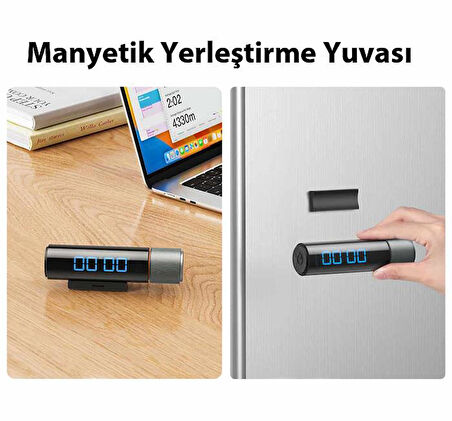 Baseus Şarjlı Dijital Zamanlayıcı Kronometre, Spor,Yemek,Ders Çalışmak Için Geri Sayım Saati, Alarmlı