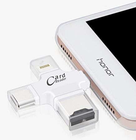 Polham 3in1 Micro, Type-C, İphone Lightning Uyumlu Micro SD Hafıza Kart Okuyucu, Universal Card Reader