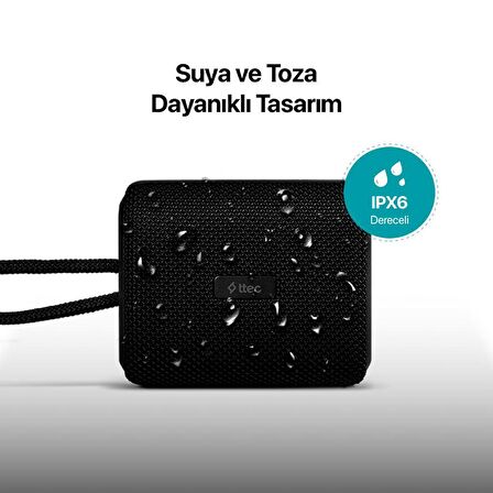 Ttec BT5.1V IPX6 Su Geçirmez Çift Sürücülü Taşınabilir Kablosuz Hoparlör Speaker, Askılıklı Mikforonlu Hoparlör