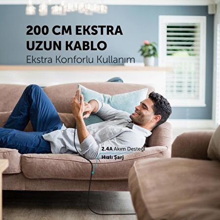 Ttec 2Metre Süper Hızlı İphone Lightning Şarj ve Data Kablosu, Kopmaz Halat Örgü Kablo, 480Mbps 2.1A