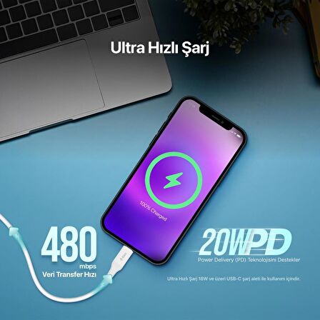Ttec 20W 1.5 Metre Type C To İphone Lightning Şarj ve Data Kablosu, Ultra Hızlı 20W Lightning Kablo