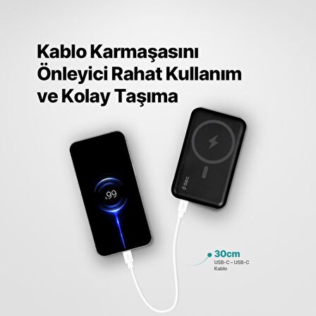 Ttec 65W 30CM PD/QC Mega Hızlı Type C to Type C Şarj ve Data Kablosu, Ultra Dayanıklı Powerbank Kablosu