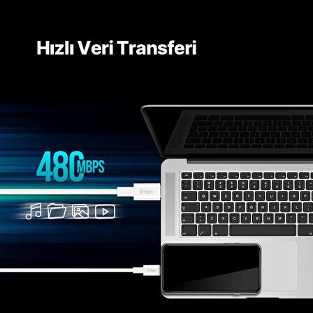 Ttec 3 Metre 65W Süper Hızlı PD/QC Type C to Type C Şarj ve Data Kablosu, 480Mbps Hızlı Veri Aktarımlı Kablo