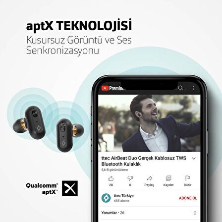 Ttec BT5.0V AptX Teknolojili Mikrofonlu Bluetooth Kulaklık, İPX5 Su Geçirmez Çift Sürücülü Kulaklık