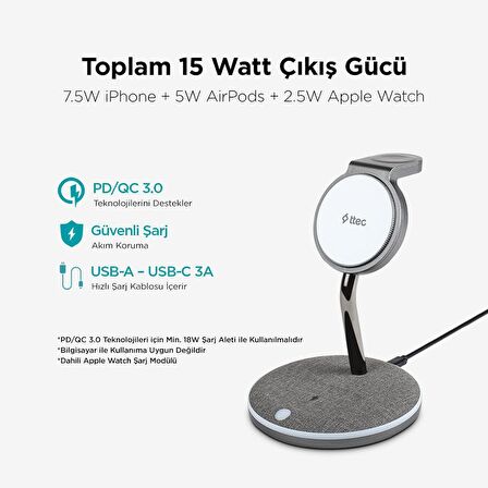 Polham Ttec Led Işıklı 4in1 Standlı Kablosuz Şarj Aleti, İphone, AirPods, Apple Watch Uyumlu Şarj Aleti