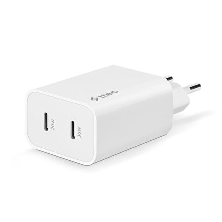 Ttec Gan 50W 2x PD Type C Girişli Süper Hızlı Şarj Aleti, Isı ve Akım Korumalı Şarj Adaptörü Başlığı