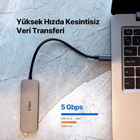 Ttec 4in1 Type C to 4x USB 3.2 Gen1 Çoğaltıcı Çevirici HUB, 5Gbps Yüksek Hızlı Veri Aktarımlı Adaptör