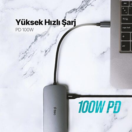 Ttec 8in1 100W Type C Çoğaltıcı Hub, 3x USB, 1x PD Type C, 1x TF/SD, 1x 4K HDMİ, 1x RJ45 Çevirici Adaptör