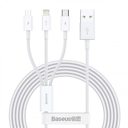 Baseus 1.5 Metre 3.5Amper Yüksek Hızlı 3in1 Type-C, İphone Lightning ve Micro Şarj ve Data Kablosu