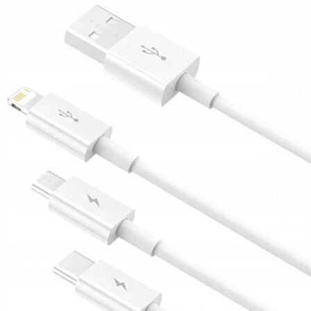 Baseus 1.5 Metre 3.5Amper Yüksek Hızlı 3in1 Type-C, İphone Lightning ve Micro Şarj ve Data Kablosu