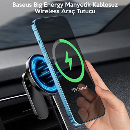 Baseus 15W Hızlı Araç içi İphone 12, 12 Pro ve 12 Pro Max Magsafe Kablosuz Şarjlı Telefon Tutucu