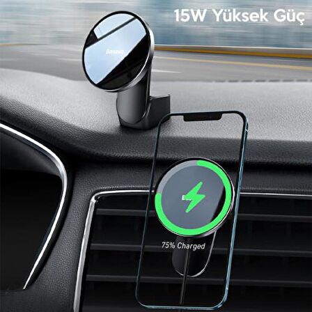 Baseus 15W Hızlı Araç içi İphone 12, 12 Pro ve 12 Pro Max Magsafe Kablosuz Şarjlı Telefon Tutucu