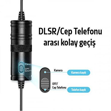 Polham 6 Metre 3.5MM Telefon ve Kamera İçin Yaka Mikrofonu, Canlı Yayın, Profesyonel Muhabir Mikrofonu