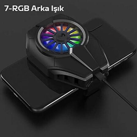 Polham RGB Led Işıklı Type C Kablolu Telefon Soğutma Fanı, 6000 Devir Telefon Soğutucu