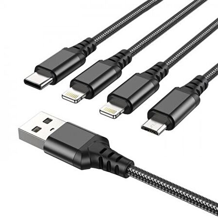 Polham 4in1 1 Metre Type-C, 2x iPhone Lightning, Micro USB Şarj ve Data Kablosu, 2A Halat Kablo