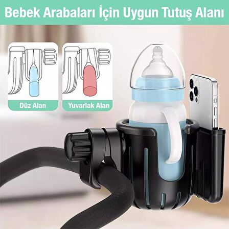 Polham Bebek Arabası için Telefon ve Bardak, Biberon Tutucu, Gidon Uyumlu Telefon ve Bardak Tutucu