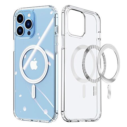 Polham iPhone 14 6.1 Magsafe Manyetik Şeffaf Silikon Kılıf, Darbe Emici, Sararmaz, TPU+PC Kılıf 