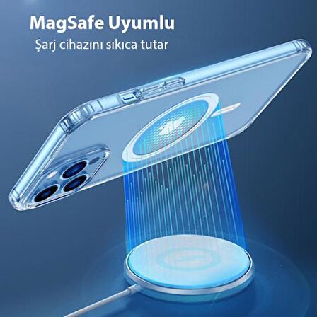 Polham iPhone 14 6.1 Magsafe Manyetik Şeffaf Silikon Kılıf, Darbe Emici, Sararmaz, TPU+PC Kılıf 