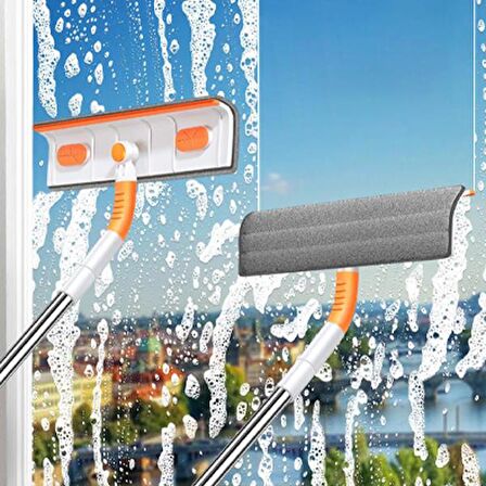 Polham 120CM Uzayıp Kısalabilen Teleskopik Mikrofiber Cam Silme Aparatı, Sağlam Bükülebilir Fırça