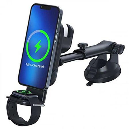 Polham 3in1 15W Magsafe İphone 12,13,14 Serisi, Airpods ve Apple Watch Uyumlu Kablosuz Şarjlı Telefon Tutucu 