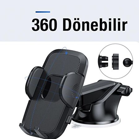 Polham Cam Ve Torpido Üstüne Yapışan Vantuzlu Araç Içi Telefon Tutucu, Klipsli, Uzayabilen Kelepçeli