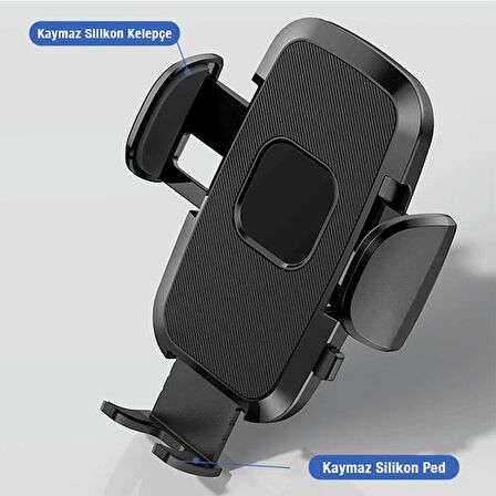 Polham Cam Ve Torpido Üstüne Yapışan Vantuzlu Araç Içi Telefon Tutucu, Klipsli, Uzayabilen Kelepçeli