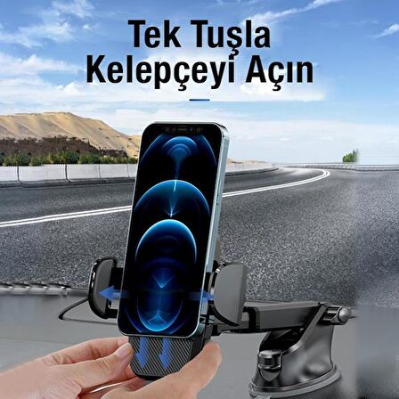 Polham Cam Ve Torpido Üstüne Yapışan Vantuzlu Araç Içi Telefon Tutucu, Klipsli, Uzayabilen Kelepçeli